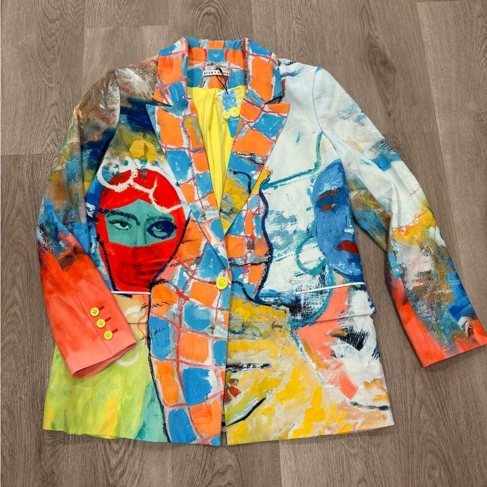 Alice + Olivia Colorful Abstract Faces Women's Blazer